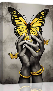 lot 22031 image: QIXIANG African American Canvas Wall Art Black Woman Hand and Butterfly Picture Prints Black Girl Paintings Bedroom Decor Frame (16.00 x 24.00, Woman Hand)