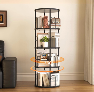 lot 22041 image: 4 Tier Rotating Bookshelf, 360 Display Rotating Bookshelf Tower, Tall Spinning Book Shelf, Space Saving Floor Standing Spinning Bookcase for Living Room, Bedroom, Office