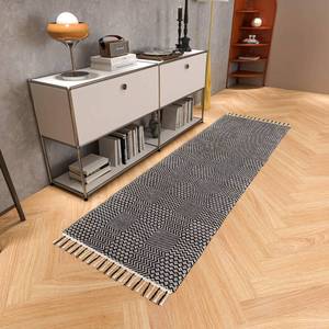 lot 22053 image: Eco Crave Jute Cotton Runner for Hallways 2.6x8 ft Handcrafted Natural Fiber Braided Indoor Floor Carpet, Farmhouse Entryway Runner Rug Perfect for Bedroom, Living Room, Kitchen Entry Mat, BlackWhite