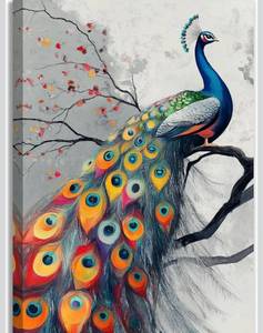 lot 21000 image: OAAPITI Peacock Wall Art Colorful Peacock on Branch Painting Print Aesthetic Modern Artwork Home Office Decorations for Kitchen Living Room(Artwork-1,16x24)