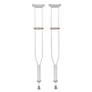 lot 21016 image: Medline Lightweight Aluminum Red Dot Crutches, for Patients 5 10 x 66 Tall, Walking Aid for Adults & Seniors with 300 lbs. Weight Capacity