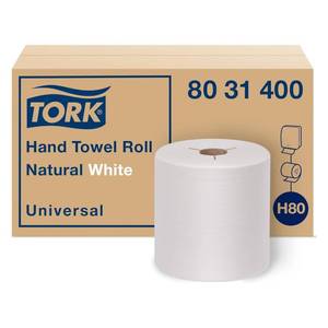 lot 21021 image: Tork Hand Towel Roll Natural White H80, Universal, 100% Recycled Fiber, 6 Rolls x 800 ft, 8031400, 6 Count (Pack of 1)