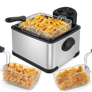 lot 21028 image: Secura 4 Liters  17-Cup Stainless-Steel 1700-Watt Electric Deep Fryer with Timer Free Extra Odor Filter, Triple Basket, 4.5 Quarts, Silver