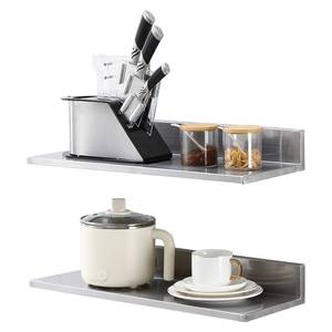lot 21033 image: VEVOR 8.6 x 24 -2Pack Stainless Steel Shelf, Wall Mounted Floating Shelving with Backsplash, 44 lbs Load Capacity Commercial Shelves, Heavy Duty Storage Rack for Restaurant, Kitchen, Bar, Home