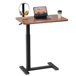 lot 21036 image: Simple Deluxe Adjustable Overbed Bedside Table with Wheels, Pneumatic Adjustable Hospital & Home Use Bed Table, Rolling Laptop Table, Mobile Standing Desk, Brown