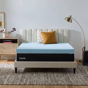 lot 21039 image: Lucid 4 Inch Memory Foam Mattress Topper, Full Size Cooling Gel Bed Topper Pressure-Relieving Ultra Plush Feel Ventilated Breathable Design CertiPur Certified - Dorm Room Essentials
