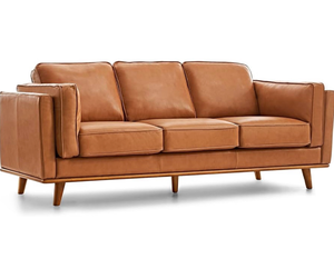 Valencia Artisan Full Leather Sofa 88" - Pure Full Italian Nappa Leather Couch, Solid Wood Accent, Ultimate Comfort, Cognac Tan - Retail: $1,549