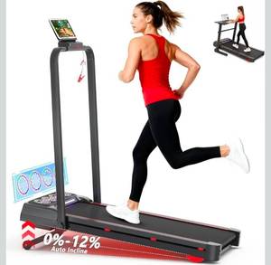 lot 20459 image: Walking Pad Treadmill with Incline and Handle Bar, 7.5MPH Under Desk Foldable Treadmill for Home Office with Remote Control - Retail $299