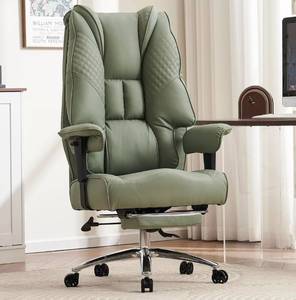 lot 20466 image: Big and Tall Office Chair 400lbs Wide Seat, Leather High Back Executive Office Chair with Foot Rest, Ergonomic Chairs Lumbar Support for Lower Back Pain Relief (Light Green) - Retail $299