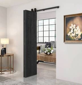 lot 20469 image: Hollow Core Black Composite Textured Bi-fold Door with Sliding Barn Door Hardware Kit 80x30 - Retail $509