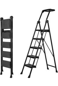 lot 20474 image: XinSunho 5 Step Ladder, Foldable Handrail & Tool Tray Stool Ladders with Anti-Slip Wide Pedal, 660 lbs Sturdy Steel Ladder for Home Kitchen and Outdoor - Retail $129