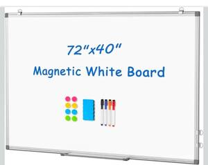 lot 20475 image: WALGLASS Large Dry Erase White Board for Wall, 72 x 40 Double-Sided Magnetic Whiteboard with Aluminium Frame, Hanging & Wall Mount for Home Office School - Retail $179