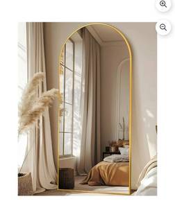lot 20479 image: Antok Arched Full Length Mirror 68x26, Standing Floor Mirror with Gold Frame, Durable Anti-Shatter Glass, FreestandingWall Mountable for Bedroom, Living Room, Dressing Room - Retail $74