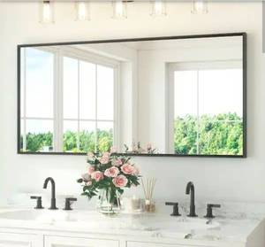 lot 20480 image: 60 in. W x 30 in. H Rectangle Aluminum Framed Wall Bathroom Vanity Mirror in Black - Retail $256