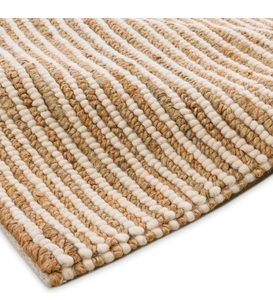 lot 20483 image: FRELISH DECOR Wool and Jute Premium Handwoven Chunky Stripes Rug - Contemporary Area Rug for Living Room Bedroom (8 x 10 - Natural Ivory) - Retail $329