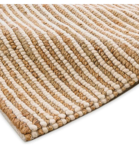 lot 20484 image: FRELISH DECOR Wool and Jute Premium Handwoven Chunky Stripes Rug - Contemporary Area Rug for Living Room Bedroom (9 x 12 - Natural Ivory) - Retail $499