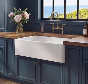 lot 20487 image: Miuara Farmhouse Sink 30 Inch - White Apron Front Undermount Kitchen Sink Reversible 30x18x10, Farm House Style Single Bowl, Heavy Duty Solid Fireclay, Glossy White, for Kitchen - Retail $249