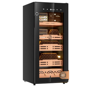 lot 20490 image: Electric Cigar Humidor, 105L Cabinet up to 900 Cigars with Thermostatic & Humidistatic Control, 4 Cedar Wood Trays, LED Screen Fingerprint Safety Lock for LoungeHome Use Cooling Fridge - Retail $528
