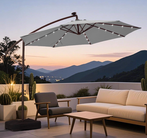lot 20492 image: Ayge 10ft Offset Solar LED Cantilever Umbrella �� Durable UV-Resistant Outdoor Patio Umbrella with Easy Tilt for Backyard, Pool & Lawn (Base Included) BEIGE - Retail $149