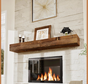 lot 20493 image: Avana Fireplace Mantel - Wall-Mounted Mantles for Over Fireplace - Farmhouse Fireplace Mantle Shelves - Handcrafted Wood Fireplace Mantels - Floating Fireplace Mantel 72 X 8 X 5 - Rustic Traditional - Retail $239
