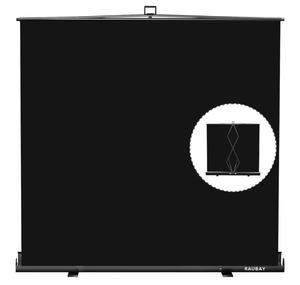 lot 20495 image: RAUBAY 78.7 x 82.7in Large Collapsible Black Backdrop Screen Portable Retractable Panel Photo Background with Stand for Video Conference, Photographic Studio, Streaming - Retail $219