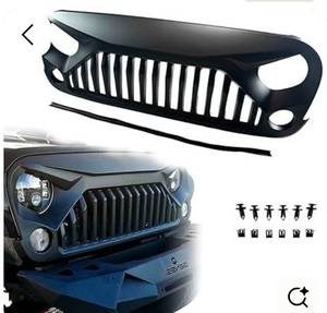 lot 20503 image: JKYH TECHPLUS New Front Bumper Grille Grill Matte Black Angry Bird Compatible with 2007-2018 Jeep Wrangler JK - Retail $0