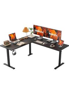 lot 20504 image: Agilestic L Shaped Standing Desk Adjustable Height, Electric Corner Standing Desk, 63 x 55 inch Sit Stand Computer Table with Splice Board, Gaming Table, Black - Retail $264