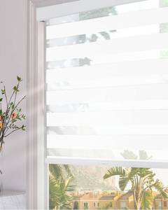 lot 20507 image: Persilux Blackout Zebra Blinds for Windows (58 W x 64 H, White) Cordless Zebra Shades for Indoor Windows, Sheer Shades Thermal Insulated Blinds with Upgraded Cassette, Roller Window Shades for Home - Retail $108