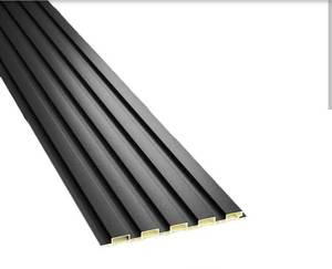 lot 20516 image: Black WPC Acoustic Slat Wall Paneling, 8-Pack 96 x 6 Inches 3D Panels for Interior Decor, Living Room, Office - 1 board has small  crack on the back side.  - Retail $249