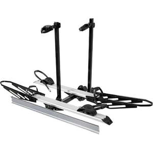 lot 20517 image: Young Electric Hitch Mount Bike Rack with Ramp  200 lbs. Capacity for 2 E-Bikes  fits Cars  SUVs  RVs  Trailers with 2 Inch Receiver 10104148 - Retail $299