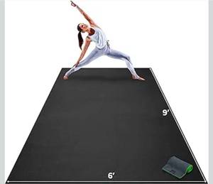 lot 20535 image: Gorilla Mats Extra Large Yoga Mat �� 9x6,  (8mm) Extra Thick Wide Non-Slip Exercise Mat for Home Gym Flooring �� Ultra Comfortable Workout Floor Mat for Barefoot Fitness & Stretching - Retail $239
