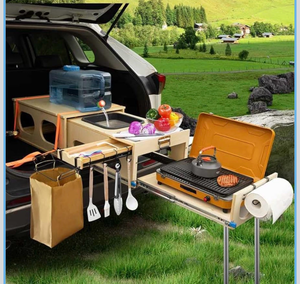 lot 20541 image: SHIWAGIN Overland Kitchen Slide-Out System, All-in-One Camp Kitchen Box with Sink, Chopping and Cooking Features, Folding Camping Table for SUV, Overlanding & Car Camping, Quick 1-Minute Setup - Retail $379