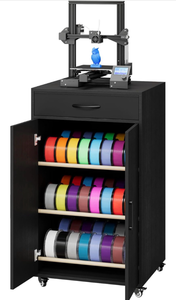 lot 20546 image: Heavy-Duty 3D Printer Stand �� 300lb Capacity 3-Tier 3D Printer Table with Enclosed Filament Storage, Drawers & Locking Wheels for Ender, Kobra, Neptune - Retail $249