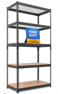 lot 20548 image: HOMEDANT Deep Width 5 Tier Heavy Duty Garage Shelving Adjustable Metal Rack Storage Shelves Standing Shelf Unit Organizers Pantry Closet Black 1Pack (35.9 W x 18.2 D) - Retail $79