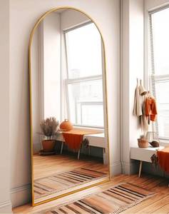 lot 20551 image: Arched Full Length Mirror, Floor Mirror with Stand, 30x71 Large Mirror, Wall Mirror Full Length, Black Floor Length Mirror, Body Floor Mirror, Wall Mounted Mirror for Bedroom, Gold - Retail $129
