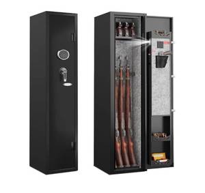 lot 20555 image: KAER 2-3 Gun Safe,Rifle Safe,Gun Safe for Rifles and Pistols,Gun Cabinet for Shotguns,Long Gun Cabinet for Shotguns with Removable Storage Shelf,LED Light,Quick Access Rifle Safes,Adjustable Shelves - Retail $159