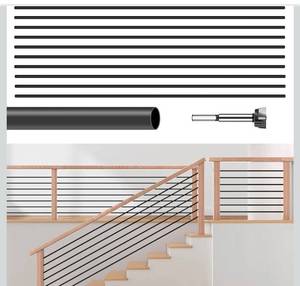 lot 20560 image: 10 Pack 9.8 FT x 58 inch Iron Stair Balusters Round Horizontal Bar Baluster, Matte Black Hollow Stair Baluster for Indoor Staircase - Retail $145