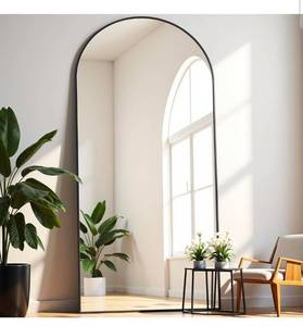 lot 20564 image: Full Length Mirror, 7126 Arched Full Body Mirror with Stand, Large Floor Mirrors for Leaning or Hanging, Big Mirrors for Bedroom, Living Room,Dressing Room, Aluminum Alloy Frame, Black - Retail $99