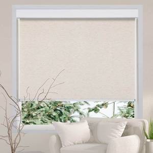 lot 20568 image: Persilux Light Filtering Roller Blinds for Indoor Windows, Natural Woven UV Protection Thermal Insulated Cordless Roller Shades for Window Blinds for Home Office Sliding Doors (Cream 71 W x 72 H) - Retail $124