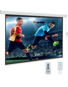 lot 20569 image: YODOLLA 84inch Motorized Projection Screen, 169 4K 3D HD Electric Projector Screen, WallCeiling Mounted White Projection Screen with Two Remote Controls for Indoor & Outdoor Use - Retail $129
