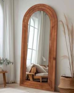 lot 20574 image: Full Length Mirror, 71x32 Wooden Mirror Full Length with Stand Wood Floor Mirror, Oversized Stand Up Mirrors Large Wall Mirrors, Wall Mounted Mirrors, Arched Vintage Style, Brown - Retail $219