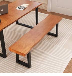 lot 20581 image: Solid Wood Top Bench with Metal Legs Durable Long Bench for Home Office Living Room Dining Room Versatile Multi Size Options Perfect Chair Stool Dining Chair (Light brown bench, 78.74in) - Retail $268