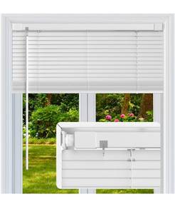 lot 20582 image: No Drill No Tool 1 Vinyl Mini Blinds, Light Filtering Horizontal Window Blinds & Shades, Cordless Blinds for Windows, 47 W X 72 H, White - Retail $54