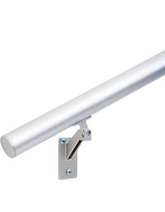 lot 20583 image: 4 FT Handrails Kit for Indoor Outdoor Stairs��Modern Aluminum Handrail Set��1.4 Diameter Bar,Adjustable 304 Stainless Steel Brackets Included��Rust Free. (Anodized Shiny Silver, 4 FT) - Retail $41