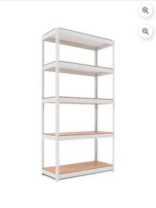 lot 20585 image: HOMEDANT White Garage Shelving Units 5-Tier Metal Garage Storage Shelves, 35.9W x 16.2D x 71.3H - Retail $163