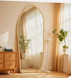 lot 20587 image: Modern Irregular Full-length Mirror With Aluminum Frame, Wall-mounted Or Free-standing Design 72x32 - Retail $285