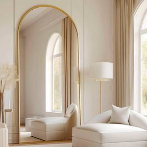 lot 20588 image: Arched Full Length Mirror, 70x26 Free Standing Floor Mirror, Modern Full Body Mirrors with Stand, Wall Mirrors with Aluminum Alloy Frame for Bedroom,Living Room, Gold - Retail $99