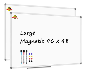 lot 20592 image: Lockways Dry Erase Board 96 x 48 Inch, Large 4 x 8 Magnetic White Board Pack of 2, Aluminium Frame Whiteboard with Marker Tray for School, Office and Home - Retail $509