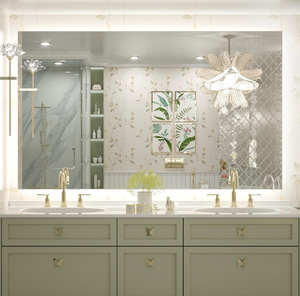 lot 20594 image: Keonjinn Bathroom Mirror with Lights 60 x 36 Inch, LED Mirror with Backlit, Anti Fog Lighted Mirror with Stepless Dimmable, UL Listed LED Driver, Waterproof, CRI90, HD Tempered Glass - Retail $529
