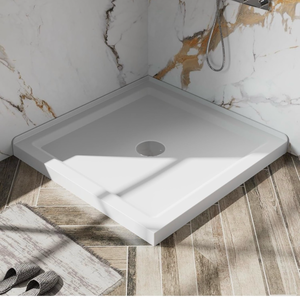 lot 20595 image: Shower pan,Goodyo 36 x 36 Shower Base with Double Threshold and Center Drain, White, Drain not Included - Retail $220